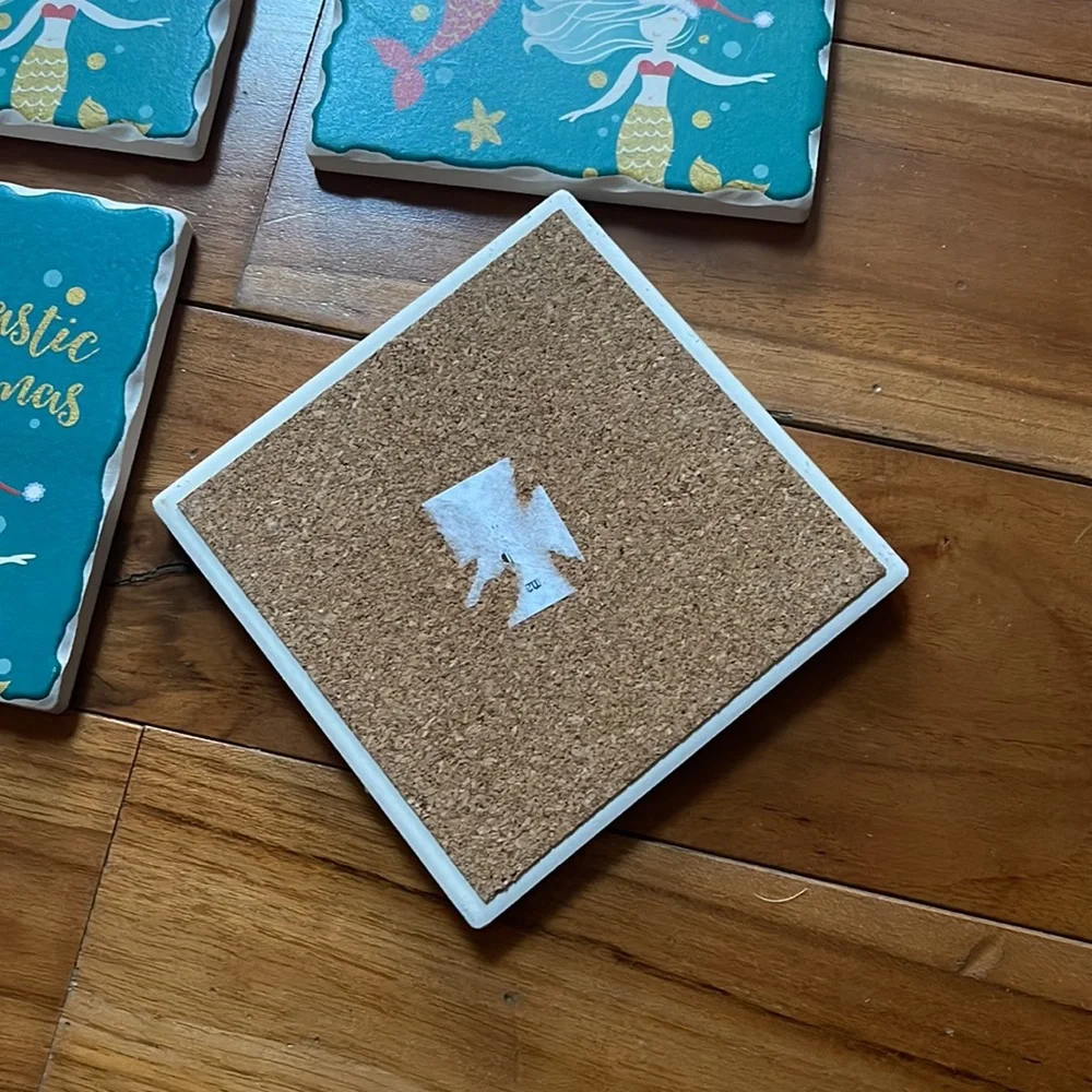 Ceramic mermaid drink coasters - set of 4